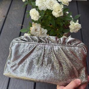 Lauren Merkin Elegant Silver Ruffle Clutch Bag